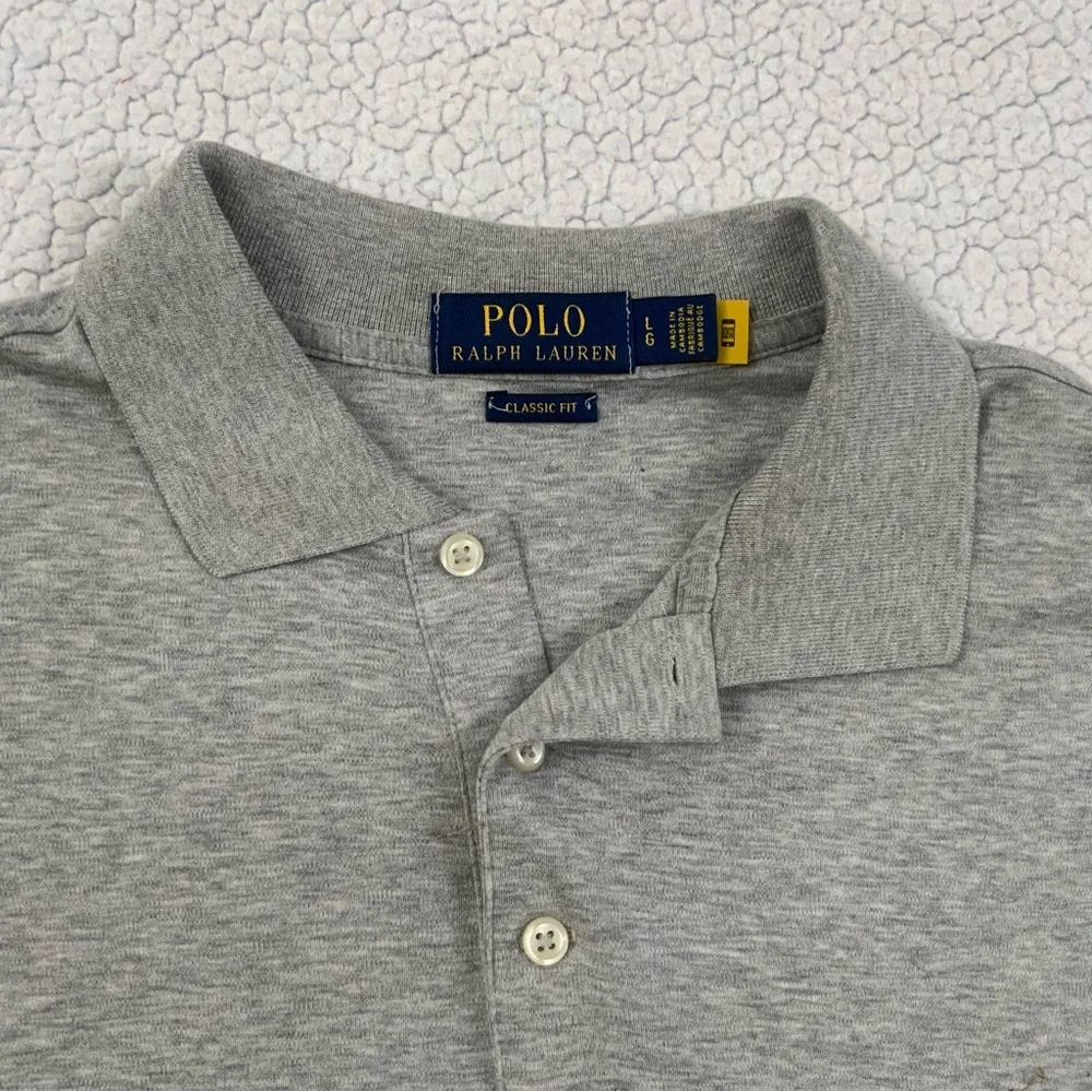 Polo Ralph Lauren Heather Gray Knit Iconic Polo Shirt Classic Fit Men’s Large